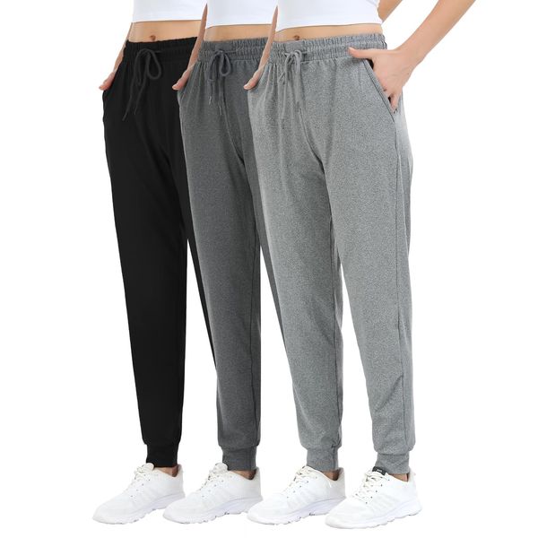 ZENEX Womens Sweatpants with Pockets & Jogger Pants for Women Yoga Workout Running(WRP601-L/XL-B/LT GR/GR)