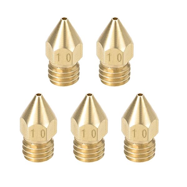 uxcell 3D Printer Nozzle, Brass, MK8 Nozzle, 0.04 inch (1 mm), Extruder Printhead Filament 0.07 inch (1.75 mm), For M6 3D Printers, 5 Pcs