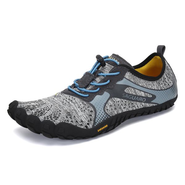 SAGUARO Barfußschuhe Herren Damen Traillaufschuhe Atmungsaktiv rutschfest Laufschuhe mit Zero-Drop Solhe, Grau 39