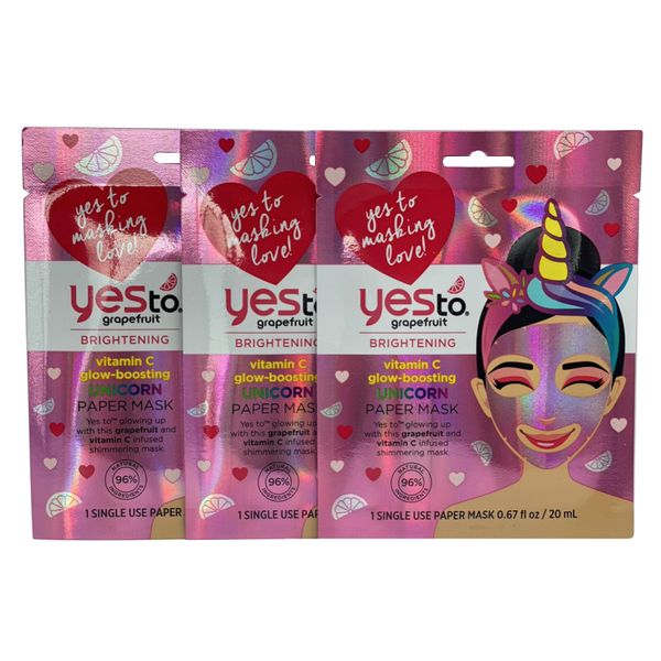 Yes to Grapefruit Brightening Vitamin C Glow Boosting Unicorn Paper Mask 3 ct