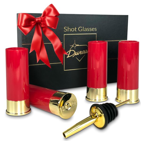 12 Gauge Bullet Shot Glass Gift Set, Bullet Glass with Pourer, Shotgun Shell Shot Glasses Set, Plastic Bullet Shot Glasses, Shot Gun Shell Shape Best Gifts for Men, Gift Set, Xmas Present