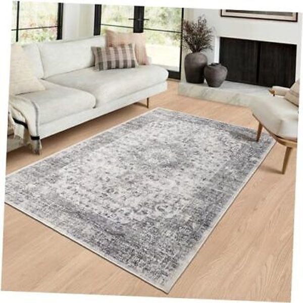 Entryway Rug 3x5 Door Mat: Small Washable Area Rug Non Slip Entry 3'x5' Grey