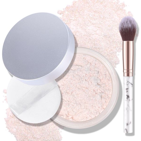 KYDA Pearl Loose Powder, Shimmer Face Setting Powder, Loose Highlighter Setting Makeup, Lasting Glossy Coverage, Lightweight Fine Texture, Soft Focus Finish-#01