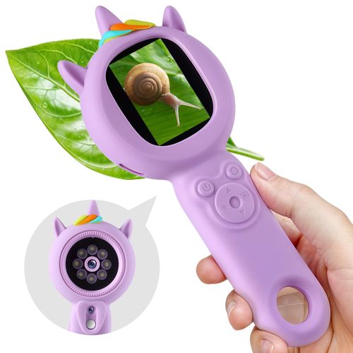 Kids Microscope- 500x Magnification,16X Zoom,Handheld Microscope for Kids with HD Cam,Portable Science Learning Tool,Christmas Birthday Gifts for Boys Girls Aged 3-12,32GB SD Card Include (Purple)