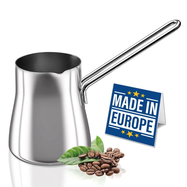 CRYSTALIA Premium Turkish Coffee Pot 18/10 Stainless Steel 445ml Stove Top Tea Maker, Milk Warmer, Greek Coffee Pot, Arabic Coffee Pot, Cezve Briki for Cooking, Chocolate Heater, Butter Melting Cup