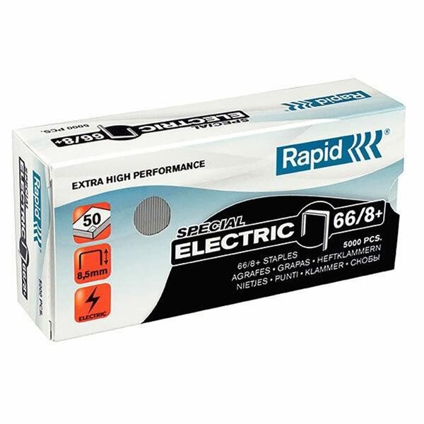 Rapid 66/8+mm Strong Staples, For Stapling up to 50 Sheets, Use with Electric Staplers, Galvanised Wire, Box of 5000, 24868000