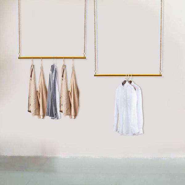 Boutique Ceiling Display Rack For Clothes Hanging Display Rack 2pc Gold Shelf