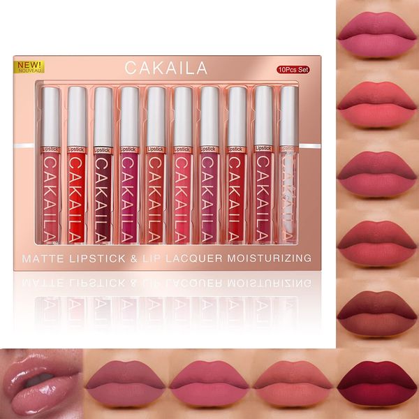 Lipgloss Set, 10 Farben Nude Matte Lippenstifte, Antihaft-Tasse Lipgloss Flüssiger Lippenstift Set,Wasserdichte Langlebige Flüssigkeit Lippenstift Set(01)