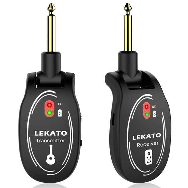 LEKATO Wireless Guitar System UHF Wireless Transmitter Receiver for Electric Guitar Bass, Low Latency Guitar Wireless System,Rechargeable