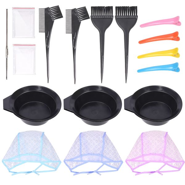 Mardatt 22Pcs Hair Coloring Dyeing Kit Includes Hair Coloring Caps, Styling Tools, Disposable Hair Dye Shawl, Gloves, Hair Dye Brushes and Mixing Bowls, Angled Comb and Clips for Home Salon