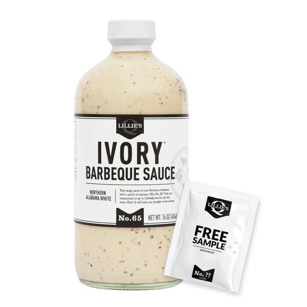 Lillie's Q - Ivory Barbeque Sauce, Gourmet BBQ Sauce, Tangy White BBQ Sauce, Sugar-Free Sauce, Premium Ingredients, Made with Gluten-Free Ingredients (16 oz)