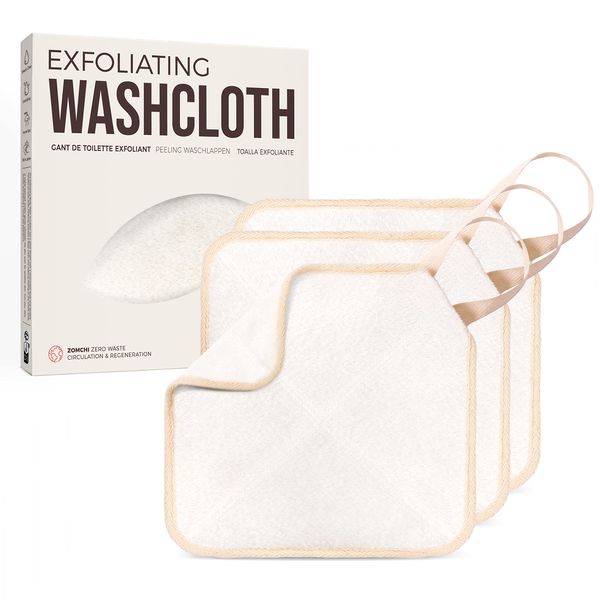 ZOMCHI 3 Pack Exfoliating Washcloths, Premium Face and Body Wash Cloths with Softness and Chafing on Two Sides, Bath Towels for Men and Women (White)