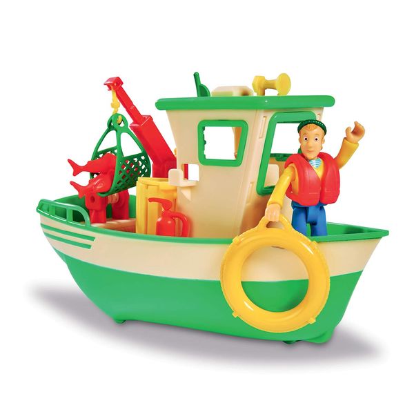 Smoby 109251074002 Fireman Sam – Floating Fishing Boat – Mobile Crane + Mechanical Winch – 1 Figure Included, Green