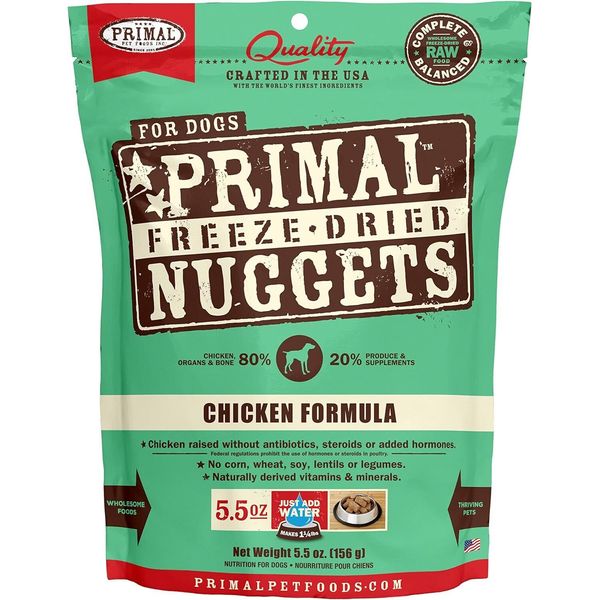 Primal Freeze-Dried Dog Food Nuggets, 5.5 oz Chicken - Made in USA, Complete Raw