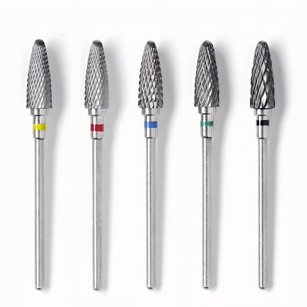 Ceramic Nail Drill Bits Set 5 PCS Shank Professional Corn Shape Carbide Bits, 3/32'' Acrylic Nail File Bits Removal Rotary Tool for Manicure Pedicure Cuticle Gel Nail Polishing Left Right Hand