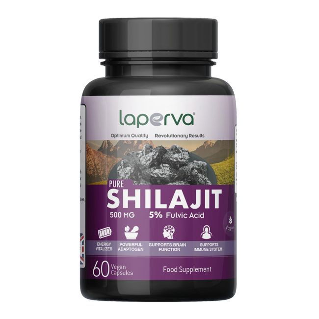 Shilajit Vegan Supplement - Laperva Pure Shilajit Capsules Formulated with 5% Fulvic Acid - 500mg Authentic Shilajit Extract per Serving - for Men & Women 60 Capsules