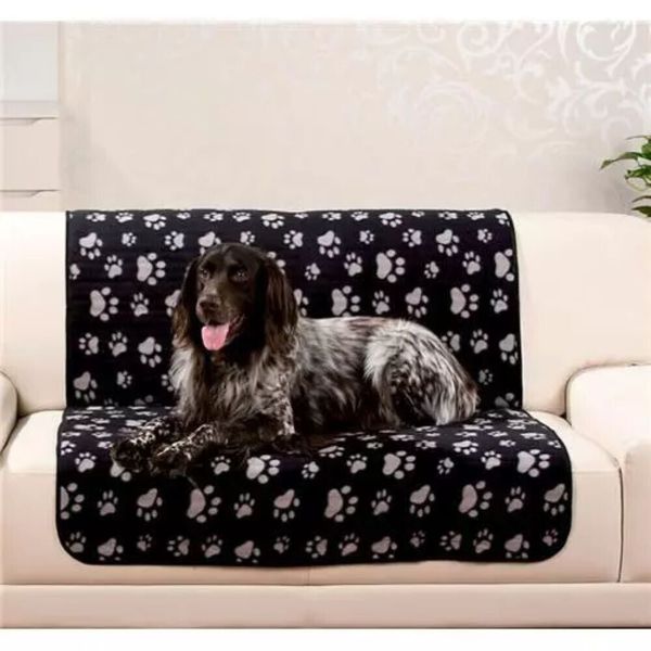 Pet Blanket Small Soft Fleece Paw Print Car Dog Puppy Cat Bed 70 x 70 cm Black