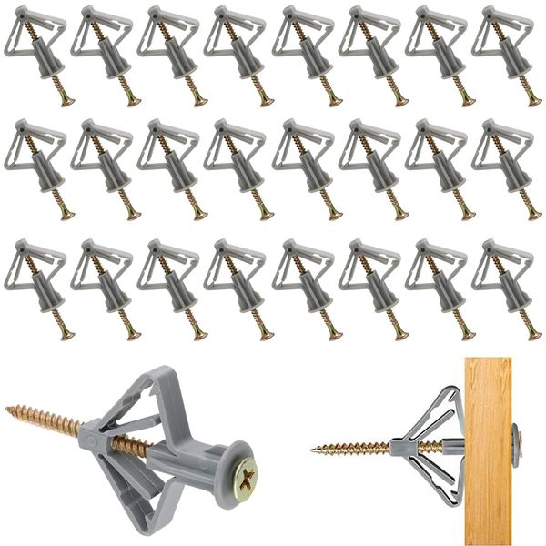 Gypsum Board Screws, Board Anchors, Gypsum Board Anchors, Set of 50, Butterfly Expansion Anchor Stopper, Hollow Wall Anchor, Strong Board Anchor Screw, Rotation Prevention, Fixing Tool