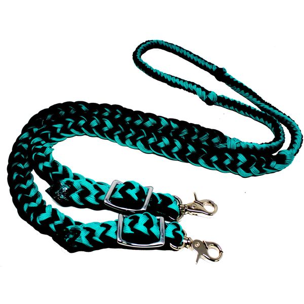 CHALLENGER Roping Knotted Horse Tack Western Barrel Reins Nylon Braided Emerald Green Black 60701