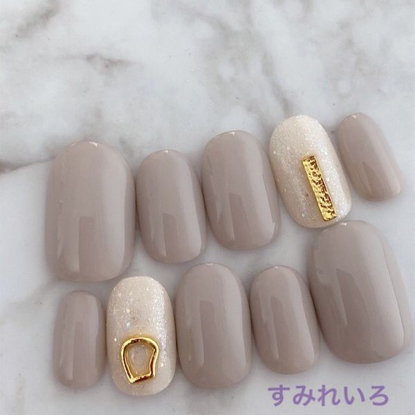 Nail tip false nails bridal nails cute short long design summer nails nail present short nails small nails large nails berry short chibi nails adult nails false nails office nails simple<br> [1794] Beige gray gold parts