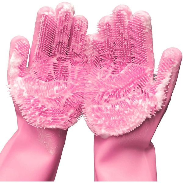 Silicone Dishwashing Gloves, Pet Grooming Rubber Scrubbing Gloves, Sponge Brush