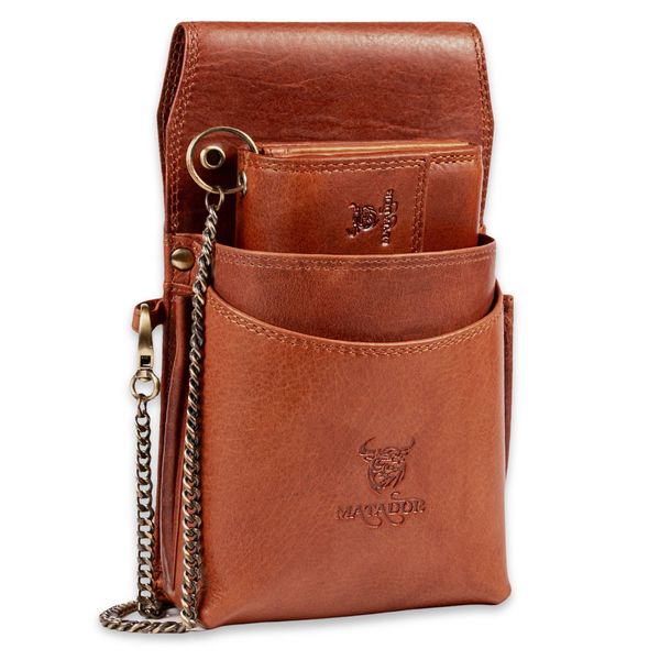 MATADOR VICIO Waiter Wallet Leather with XXL Waiter's Bag with Belt Loop, Luxury Waiter's Wallet Leather with Elegant Gift Box and RFID Protection Including Robust Metal Chain, Brown vintage, Standard