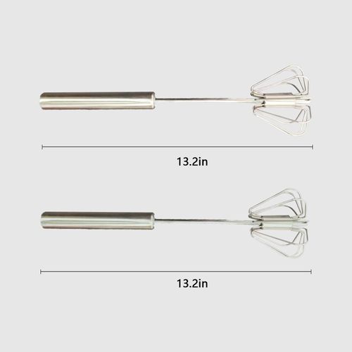 MFCGHXR 2 Pcs Egg Mixers, Multifunctional Stainless Steel Semi-Automatic Hand-Held Push-Type Whisk, Milk Whisk, Rotary Kitchen Utensil Mixer, for Blending, Whisking, Beating & Stirring(10 Inches)
