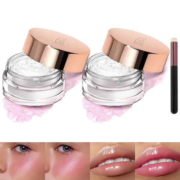 Color Changing Blush 2PCS Liquid Blush Clear Blush Color Changing Lipgloss Cream Blusher Ph Temperature Change Blush für Lippen Gesicht Lightweight Long Lasting Glossy Makeup mit 1 Lippenpinsel