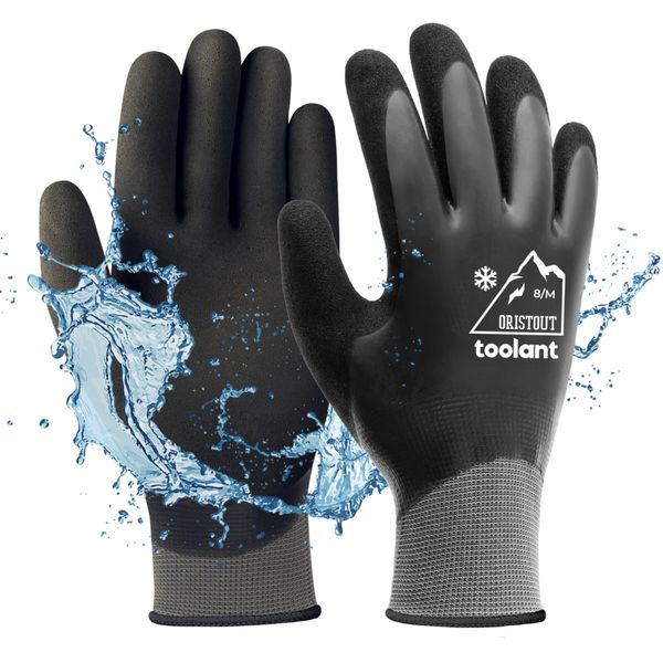 Waterproof Winter Gloves, Thermal Work Gloves for Cold Weather, Touchscreen, Super Grip, for Gardening, Fishing, Car Washing, Freezer Gloves, Grey, Medium