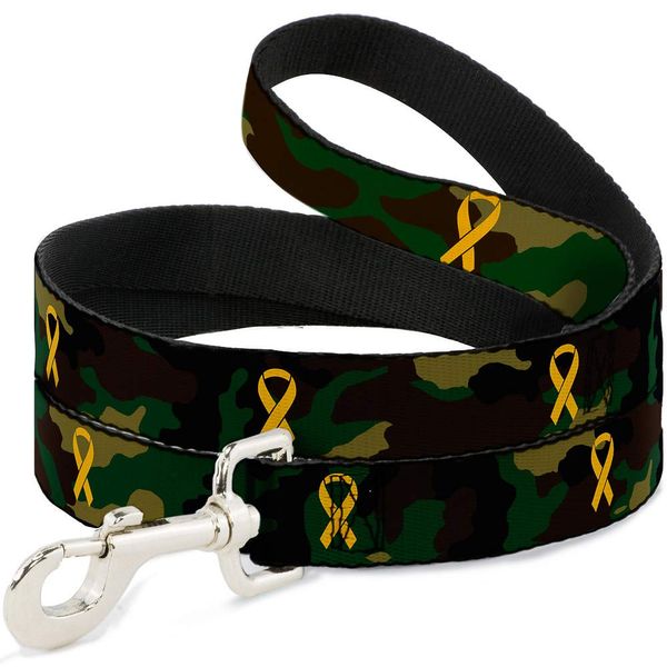 Dog Leash Support Our Troops Camo Olive Yellow Ribbon 4 Feet Long 0.5 Inch Wide