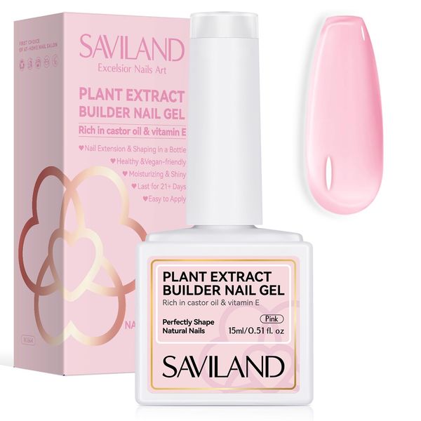 Saviland French Gel Nail Polish Builder Nail Gel - Pink 15ml Builder Nail Gel Bottled Hard Gel Nail Strengthener Formulated Gel Nail Hardener Super Strong Promotes Growth Nail Extension Repair Nail