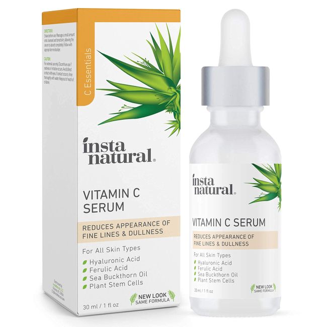 InstaNatural Vitamin C Face Serum, Brightens, Hydrates and Reduces Signs of Aging, with Vitamin C, Hyaluronic and Ferulic Acid, 1 FL Oz