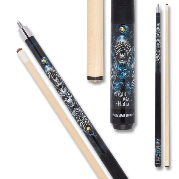 Eight Ball Mafia EBM20 Pool Cue - Black Stained with See, Hear, and Speak No Evil Design - 20oz