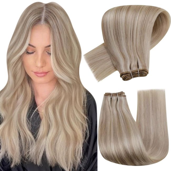 Hetto Blond Tressen Echthaar Extensions Remy Echthaar Tressen Extensions Naturlich Tressen Extensions Haarverlangerung #18/613 Aschblondine Highlights Gebleichtes Blond 80g 40 cm