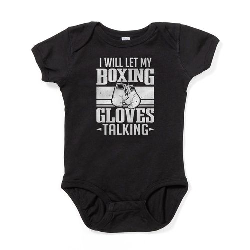 CafePress Boxer Boxing Gloves Do The Talking Boxin Body Suit Cute Baby Bodysuit Romper Dark Black