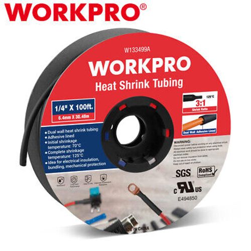 WORKPRO 100 FT 1/4" Heat Shrink Tubing Dual Wall Adhesive Lined Tubing 3:1 Ratio