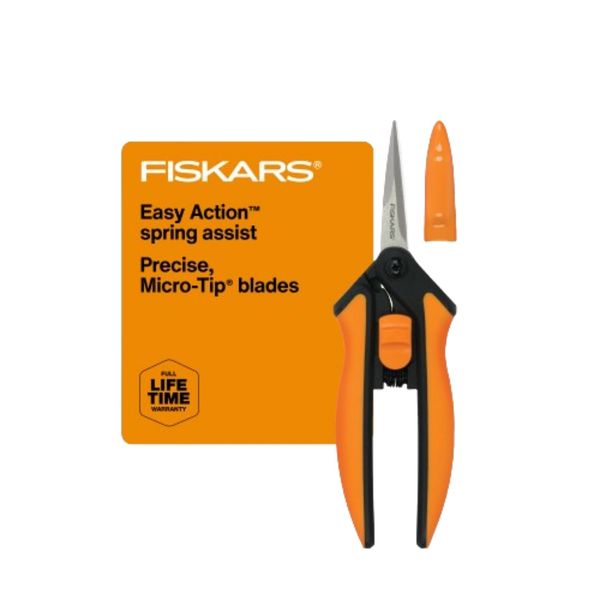 Fiskars Micro-Tip Pruning Snips - 6" Garden Shears with Sheath and SoftGrip Handle - Yard and Garden Tools - Orange/Black