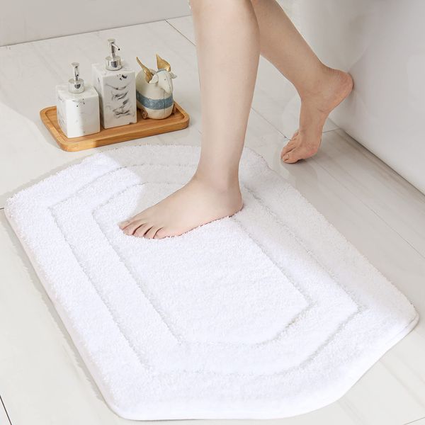 COSY HOMEER Extra Thick Bath Linen Sets Rugs for Bathroom - Anti-Slip Bath Mats Soft Plush 100% Strong Polyester Living Room Bedroom Water Absorbent(White,20x32 - Inches)