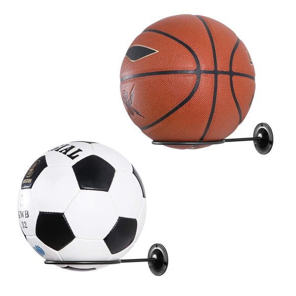 CLISPEED Wall-Mounted Ball Holders Display Racks for Basketball Soccer Football Volleyball Exercise Ball (Black,2PCS)