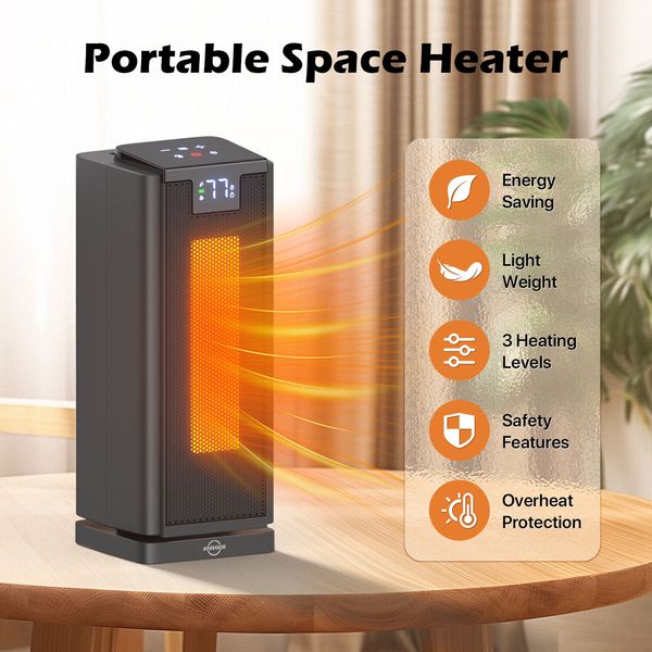 Electric Space Heater, 1500W Ceramic Tower Heater with Remote for Large Room