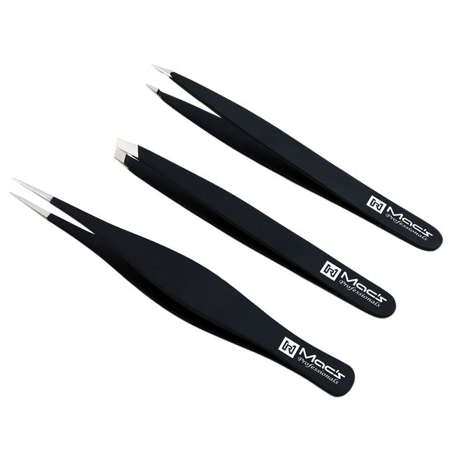 Precision 3-Piece Stainless Steel Tweezers Set-Slanted,Pointed FOR INGROWN  HAIRS