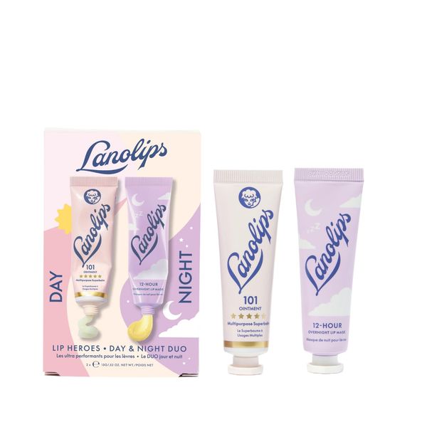 Lanolips 101 Lanolin Lip Balm & Overnight Lip Mask Duo - Lip Heroes Kit for Complete Day to Night Lip Care - Deeply Hydrating Lip Moisturizer Set with Pure Lanolin Oil (2 Count)
