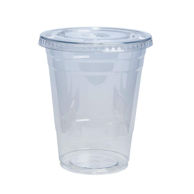 16 oz Crystal Clear Pet Plastic Cups with Flat Lids and Paper Straws (100)