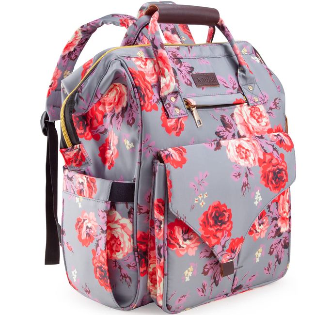 Kaome Diaper Bags Backpack, Upgraded Fashion Large Capacity Multifunction Nappy Bags, Waterproof & Insulated Durable (Floral)