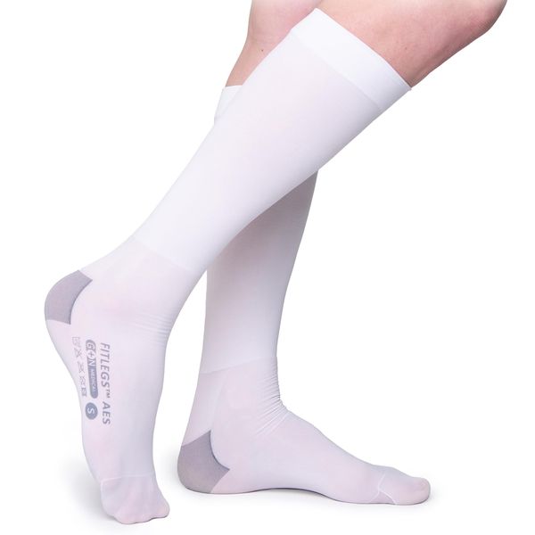 FitLegs - Open-Toe Compression Stocking - 18mmHg AES DVT Prevention - Below Knee, Slimline, White