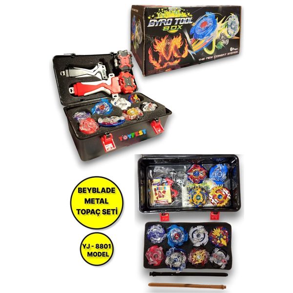 Beyblade Metal Assembled Gyro Tool Box YJ - 8801 - Yeni Nesil Çantalı Beyblade Metal Topaç 12 li Set