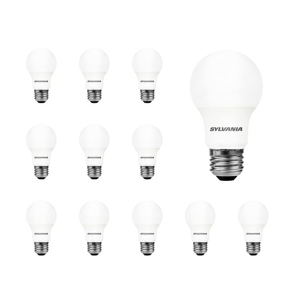 SYLVANIA LED A19 Light Bulb, 40W Equivalent, Efficient 6W, Medium Base, Frosted 5000K Daylight, 12 Pack