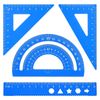 PATIKIL Triangular Ruler Set, 15cm Metric Aluminum Ruler, 45°60°Triangular Ruler and Protractor, 4 Packs, Blue