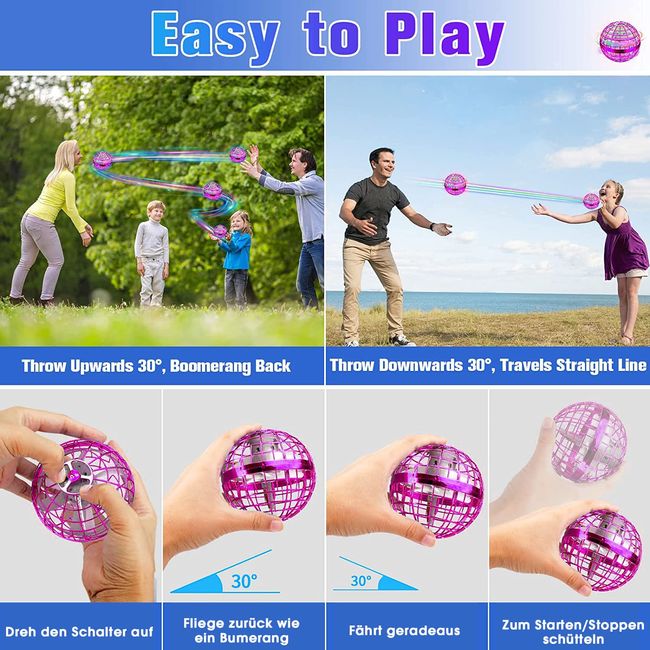 Hover Fliegender Ball,Magic Spinner Ball RGB Licht Flying Ball, Hover Ball Mini Drohne Für Kinder Fliegendes Spielzeug, Flying Orb Schwebender Ball Geschenke Für Jungen Mädchen Indoor Outdoor (Rosa)