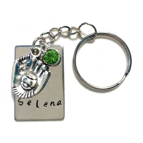 BASEBALL KEYCHAIN Personalized w/NAME (GLOVE Charm + 1 Colored Charm)